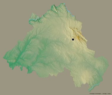 Portekiz 'in Portalegre semti, başkenti katı renk arkaplanı ile izole edilmiştir. Topografik yardım haritası. 3B görüntüleme