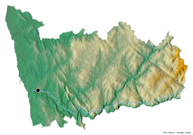 Portekiz 'in Porto semti, başkenti beyaz arka planda izole edilmiş. Topografik yardım haritası. 3B görüntüleme