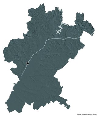 Portekiz 'in Santarem semti, başkenti beyaz arka planda izole edilmiştir. Renkli yükseklik haritası. 3B görüntüleme