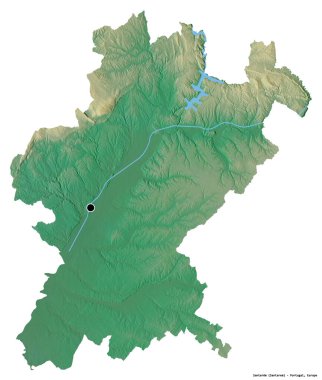 Portekiz 'in Santarem semti, başkenti beyaz arka planda izole edilmiştir. Topografik yardım haritası. 3B görüntüleme