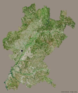 Portekiz 'in Santarem semti, başkenti katı renk arkaplanı ile izole edilmiştir. Uydu görüntüleri. 3B görüntüleme
