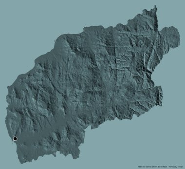 Portekiz 'in Viana do Castelo semti, başkenti katı bir renk arkaplanı ile izole edilmiştir. Renkli yükseklik haritası. 3B görüntüleme