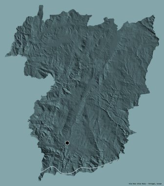 Portekiz 'in Vila Real semti, başkenti katı renk arkaplanı ile izole edilmiştir. Renkli yükseklik haritası. 3B görüntüleme