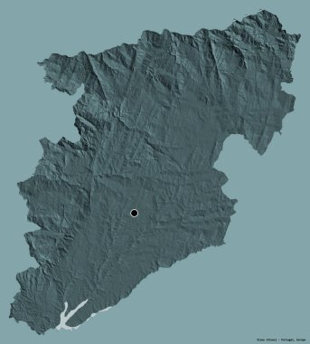 Portekiz 'in Viseu semti, başkenti katı renk arkaplanı ile izole edilmiştir. Renkli yükseklik haritası. 3B görüntüleme