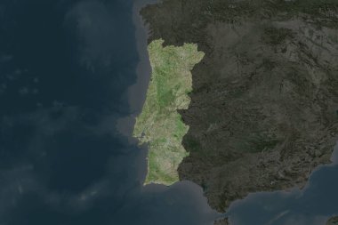 Portekiz 'in şekli, komşu bölgelerin dedoygunluğuyla ayrılır. Uydu görüntüleri. 3B görüntüleme