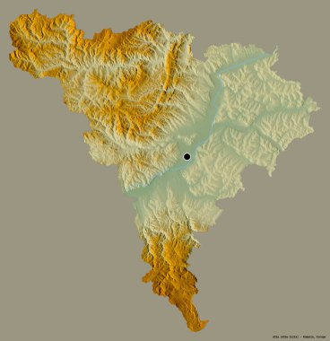 Romanya 'nın Alba ilçesi, başkenti katı renk arka planına izole edilmiş. Topografik yardım haritası. 3B görüntüleme