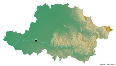 Romanya 'nın Arad ilçesi, başkenti beyaz arka planda izole edilmiş. Topografik yardım haritası. 3B görüntüleme