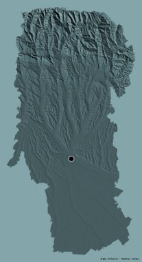 Romanya 'nın Arges ilçesi, başkenti katı renk arka planına izole edilmiş durumda. Renkli yükseklik haritası. 3B görüntüleme