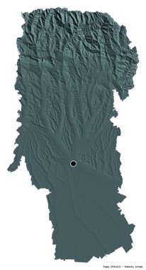 Romanya 'nın Arges ilçesi, başkenti beyaz arka planda izole edilmiş. Renkli yükseklik haritası. 3B görüntüleme