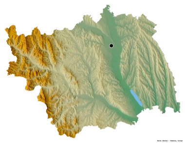 Romanya 'nın Bacau ilçesi, başkenti beyaz arka planda izole edilmiş. Topografik yardım haritası. 3B görüntüleme