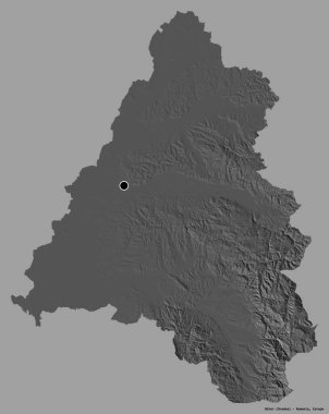 Romanya 'nın Bihor ilçesi, başkenti katı renk arka planına izole edilmiş. Çift seviyeli yükseklik haritası. 3B görüntüleme