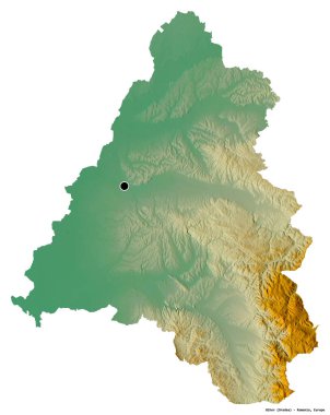Romanya 'nın başkenti Bihor' un beyaz arka planda izole edilmiş hali. Topografik yardım haritası. 3B görüntüleme
