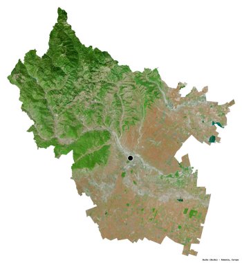 Romanya 'nın Buzau ilçesi, başkenti beyaz arka planda izole edilmiş. Uydu görüntüleri. 3B görüntüleme