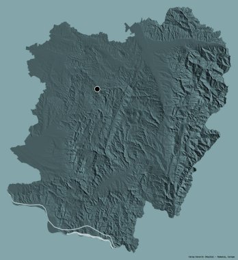 Romanya 'nın Caras-Severin ilçesi, başkenti katı renk arka planına izole edilmiş. Renkli yükseklik haritası. 3B görüntüleme