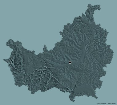 Romanya 'nın Cluj ilçesi, başkenti katı renk arka planına izole edilmiş durumda. Renkli yükseklik haritası. 3B görüntüleme