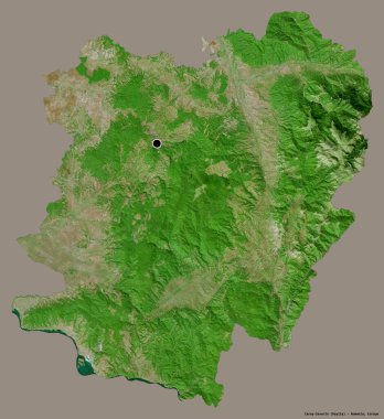 Romanya 'nın Caras-Severin ilçesi, başkenti katı renk arka planına izole edilmiş. Uydu görüntüleri. 3B görüntüleme