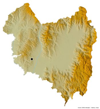 Romanya 'nın Covasna ilçesi, başkenti beyaz arka planda izole edilmiş. Topografik yardım haritası. 3B görüntüleme