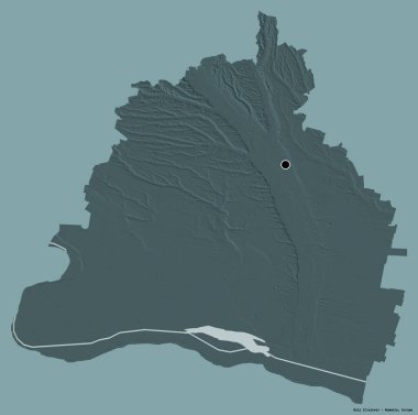Romanya 'nın Dolj ilçesi, başkenti katı renk arka planında izole edilmiş durumda. Renkli yükseklik haritası. 3B görüntüleme