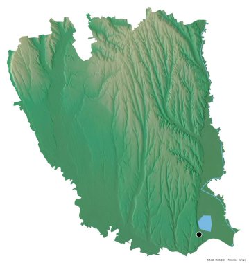 Romanya 'nın Galati ilçesinin başkenti beyaz arka planda izole edilmiştir. Topografik yardım haritası. 3B görüntüleme