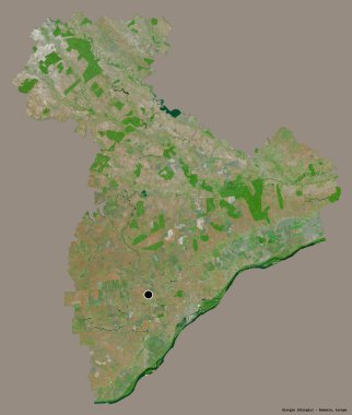 Romanya 'nın Giurgiu ilçesi, başkenti katı renk arka planına izole edilmiş durumda. Uydu görüntüleri. 3B görüntüleme