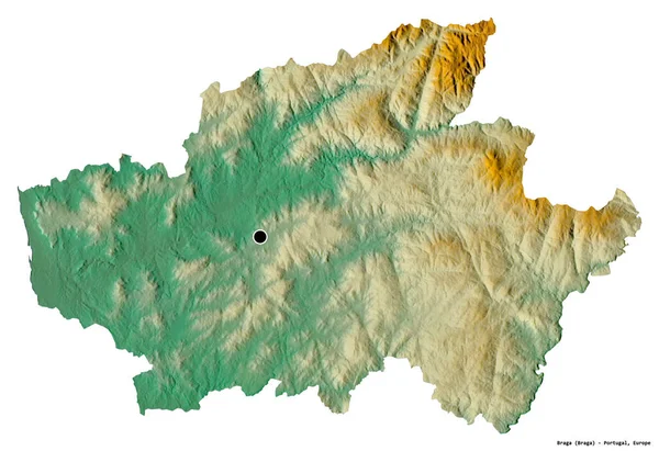 Форма Браги Района Португалии Столицей Изолированной Белом Фоне Топографическая Карта — стоковое фото