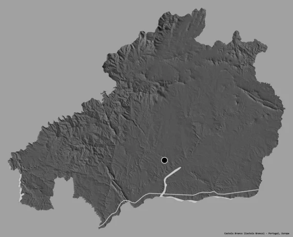 葡萄牙区Castelo Branco的形状 其首都以纯色背景隔离 Bilevel高程图 3D渲染 — 图库照片