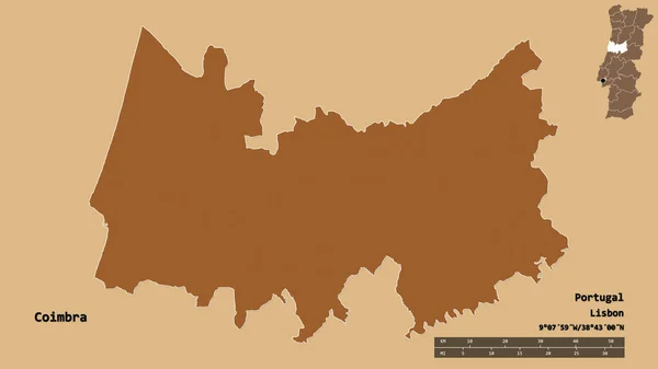 Forma Coimbra Distrito Portugal Con Capital Aislada Sobre Fondo Sólido — Foto de Stock