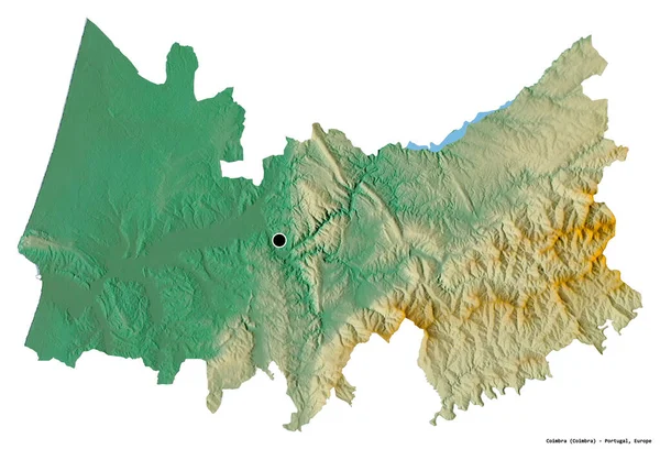 Form Coimbra Distriktet Portugal Med Huvudstaden Isolerad Vit Bakgrund Topografisk — Stockfoto