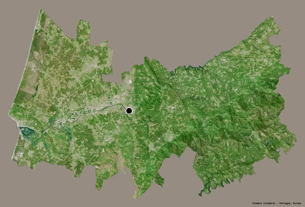 Форма Коїмбра Район Португалії Столицею Ізольованою Суцільному Кольоровому Тлі Супутникові — стокове фото