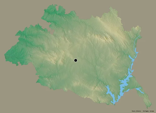 Форма Эворы Района Португалии Столицей Изолированной Сплошном Цветном Фоне Топографическая — стоковое фото