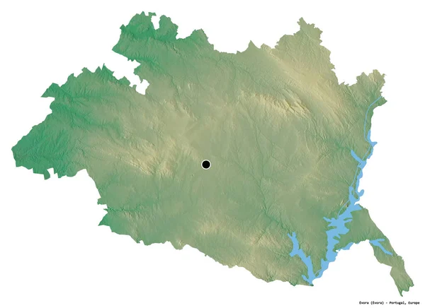 葡萄牙埃沃拉区的形状 首都被白色背景隔离 地形浮雕图 3D渲染 — 图库照片