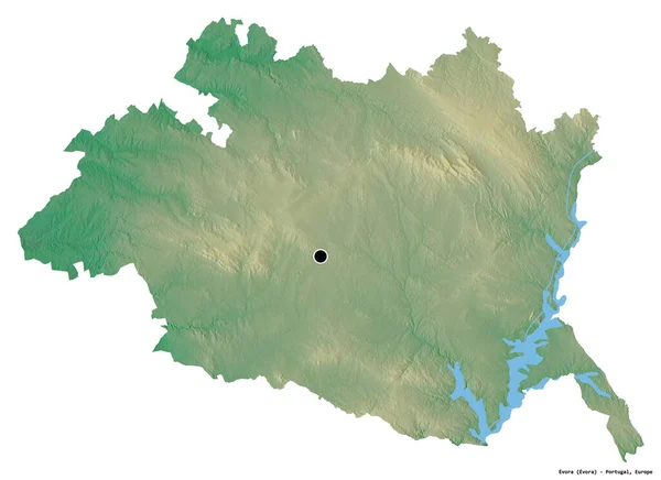 Portekiz Evora Semti Başkenti Beyaz Arka Planda Izole Edilmiş Topografik — Stok fotoğraf