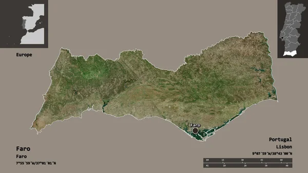 ファロの形 ポルトガルの地区 およびその首都 距離スケール プレビューおよびラベル 衛星画像 3Dレンダリング — ストック写真