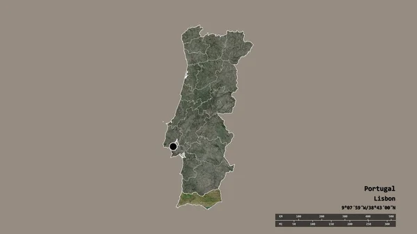 主要な地域部門と分離ファロ地域とポルトガルの荒廃した形状 ラベル 衛星画像 3Dレンダリング — ストック写真