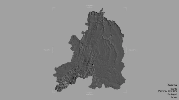 葡萄牙瓜尔达区的一个区域 在一个地理参考的包围箱中被坚实的背景隔离 Bilevel高程图 3D渲染 — 图库照片
