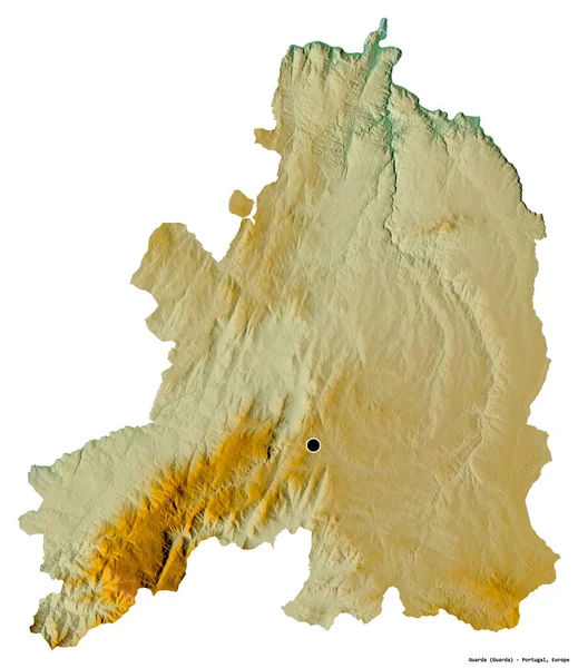 Alakja Guarda Portugáliában Főváros Elszigetelt Fehér Alapon Topográfiai Domborzati Térkép — Stock Fotó