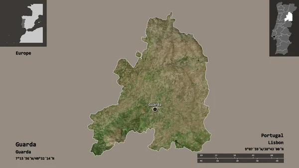 ガルダの形 ポルトガルの地区 その首都 距離スケール プレビューおよびラベル 衛星画像 3Dレンダリング — ストック写真