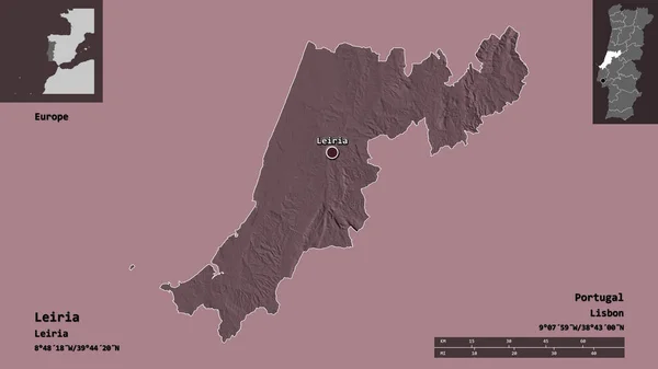 ポルトガルの首都 レイリアの形 距離スケール プレビューおよびラベル 色の標高マップ 3Dレンダリング — ストック写真
