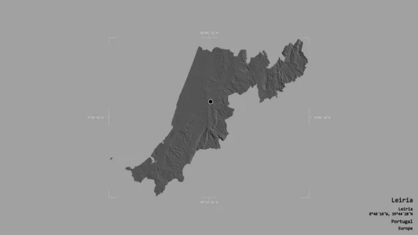 葡萄牙莱里亚区的一个地区 在一个地理参考方块中被隔离在坚实的背景下 Bilevel高程图 3D渲染 — 图库照片