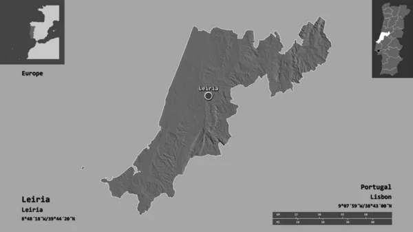 Форма Лейрии Округа Португалии Столицы Шкала Расстояний Предварительные Просмотры Метки — стоковое фото