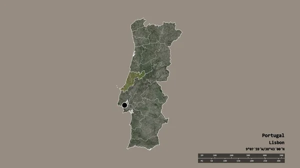 葡萄牙以首都 主要区域分部和分离的莱里亚地区为首都的退化形态 卫星图像 3D渲染 — 图库照片