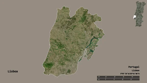 Form Lisboa Distriktet Portugal Med Huvudstaden Isolerad Solid Bakgrund Avståndsskala — Stockfoto