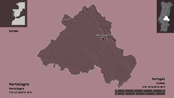 ポルトガル地方ポルトガルの首都ポルトガルの形 距離スケール プレビューおよびラベル 色の標高マップ 3Dレンダリング — ストック写真