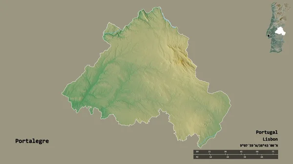 Forma Portalegre Distrito Portugal Com Sua Capital Isolada Sobre Fundo — Fotografia de Stock