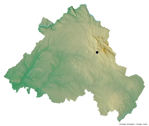 Shape Portalegre District Portugal Its Capital Isolated White Background Topographic — Stock Photo, Image