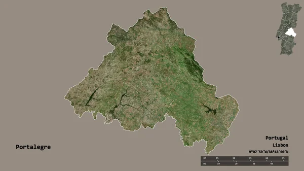 ポルトガルの首都ポルトガルの地区 ポルトガルの形状は しっかりとした背景に隔離されています 距離スケール リージョンプレビュー およびラベル 衛星画像 3Dレンダリング — ストック写真