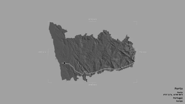 Obszar Porto Okręg Portugalii Odizolowany Solidnym Tle Georeferencyjnej Skrzynce Granicznej — Zdjęcie stockowe