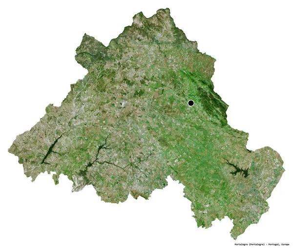 Form Portalegre Distriktet Portugal Med Huvudstaden Isolerad Vit Bakgrund Satellitbilder — Stockfoto