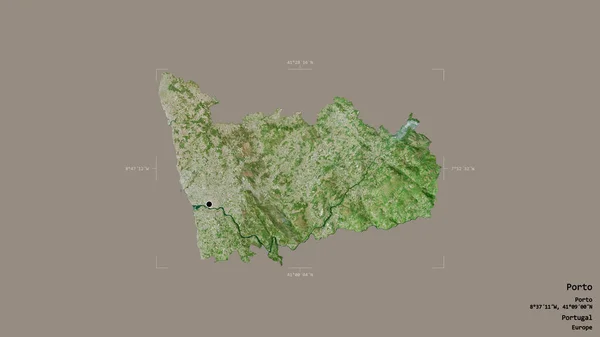 波尔图地区 葡萄牙地区 孤立在坚实的背景下在一个地理参考的包围盒 卫星图像 3D渲染 — 图库照片