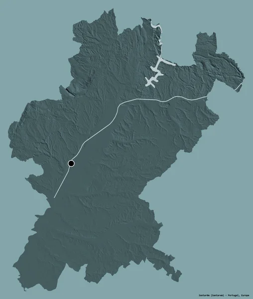 葡萄牙桑泰雷姆区的形状 其首都以纯色背景隔离 彩色高程图 3D渲染 — 图库照片